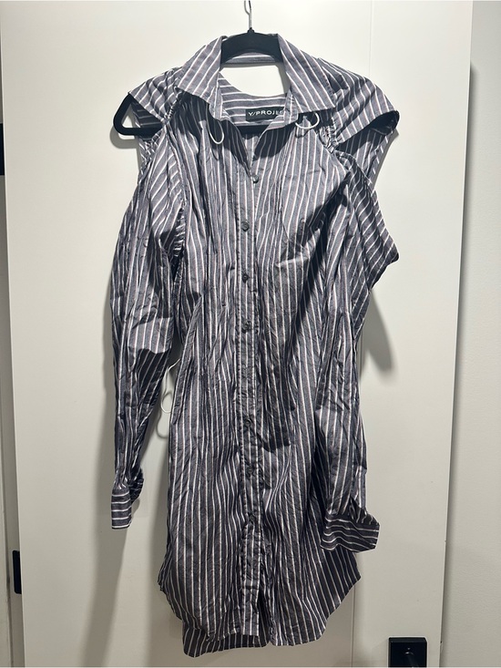 Y/project Dresses & Skirts - Y/Project Black and White Striped Deconstructed Button-Down Shirt Dress